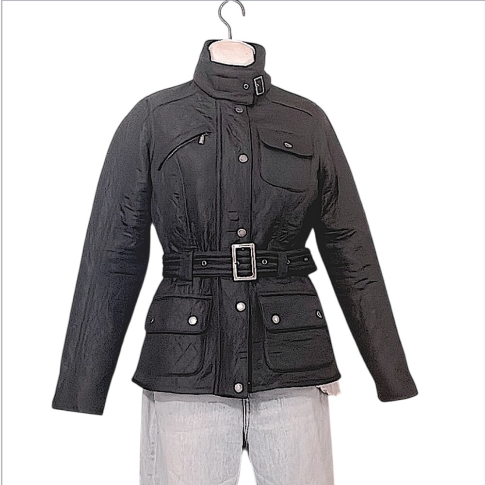 Barbour Womens black Quilted Utility Technical Funnel Neck Lightweight Jacket 4